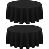 2 Stück Schwarze Runde Tischdecke 229 cm, Runde Polyester-Tischdecke, Flecken- und Knitterfeste Tischdecke, Waschbare Runde Tischdecken aus Stoff für Hochzeit, Bankettparty, Restaurant, Essen