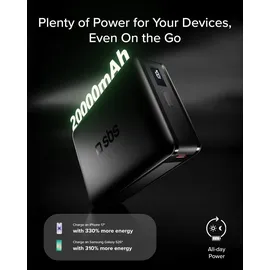 SBS PowerBank 20000mAh, 65W Power Delivery (PD 3.1 PPS), AFC, Powerbank mit LCD-Display, USB-C, tragbares Reiseladegerät, kompaktes Design, Schwarz