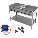 ChattenGlut Gasbräter 6-flammig 27kW Standgerät Stahlpfanne mit Reibekuchen Auflage mit DGUV