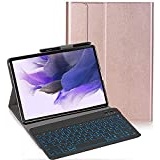 YHFZR Tastatur Hülle für Samsung Galaxy Tab S7 FE, [Deutsches QWERTZ] Slim Hülle mit 7 Farben Beleuchtung Kabellose Tastatur mit Schützhülle für Samsung Galaxy Tab S7 FE T730/T736B 12.4", Roségold