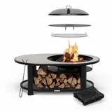 Blumfeldt Merano Circolo L 3-in-1-Feuerschale mit Grillfunktion als Tisch Nutzbar 122 x 87 cm Rund Steingrau