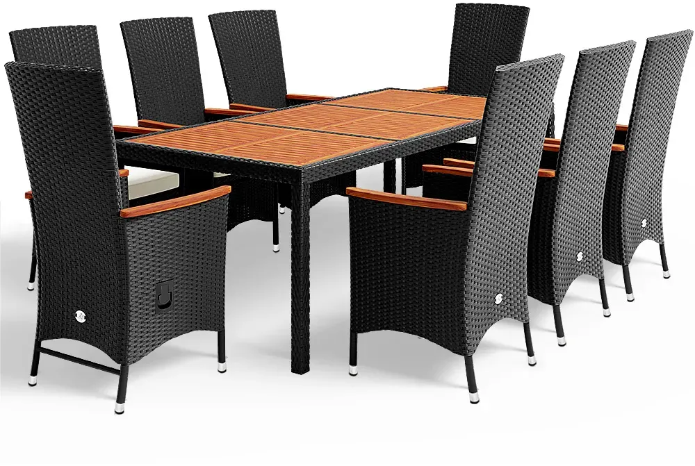 Polyrattan garden seating group Rio 9-piece black adjustable
