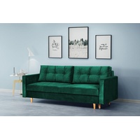 Beautysofa Schlafsofa Sigurd, mit Schlaffunktion und Bettkasten, Polstersofa aus Velours, Sofa im skandinavisches Stil, Couch für Wohnzimmer grün