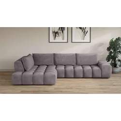 Ecksofa INOSIGN "AZITA klein, L-Form, elegant und bequem Designsofa", grau (dunkelgrau), B:296cm H:89cm T:176,5cm, 100% Polyester, Sofas, lose Rückenkissen, traumhafte Steppung, Maße B/T/H: 296/176,5/89 cm