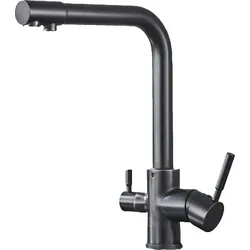 KLARWERK Felix | 3 Wege Premium Schwarz matt Trinkwasser Armatur | Edelstahl Osmose Wasserhahn Küche |Mischbatterie - 360 Grad | Filter 3 Anschlüsse