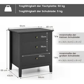 Costway Nachtschrank 60 x 45 x 66 cm Schwarz