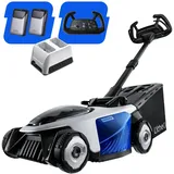 Litheli Easysurge Akku Rasenmäher 43cm, Selbstfahrend (2,2-4,7 km/h), 50L Fangkorb, 25-75 mm Schnitthöhe, bis 500 m2, Rasenmäher Elektro inkl. 2 x 4,0 Ah Akkus