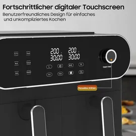 iceagle Heißluftfritteuse 2 Kammern Airfryer XXL 11L schwarz