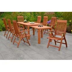 MERXX Garten-Essgruppe »Comodoro«, (Set, 9 tlg.), 8 Klappsessel, 5-fach verstellbar, Ausziehtisch MERXX braun + braun + braun