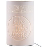 GILDE Lampe - Tischlampe Ellipse lebe liebe lache - Dekoration Wohnzimmer - Geschenk weiß Höhe 28,5 cm