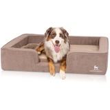 Knuffelwuff orthopädisches Hundebett mit Wendekissen aus Velours Bellamy 120 x 100cm Braun - Abnehmbarer Bezug - waschbar - für große, mittelgroße und kleine Hunde