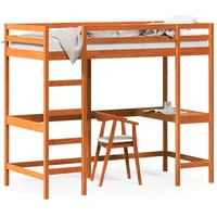 vidaXL Hochbett mit Schreibtisch 90 x 200 cm Kiefer massiv braun