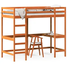 vidaXL Hochbett mit Schreibtisch 90 x 200 cm Kiefer massiv braun
