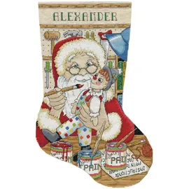 Design Works Crafts Kreuzstich Stickpackung Weihnachtsstrumpf Werkstatt des Weihnachtsmanns, Zählmuster