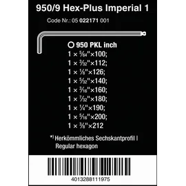 WERA Winkelschlüsselsatz 950/9 Hex-Plus Imperial 9-tlg.