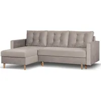 Beautysofa Ecksofa mit Schlaffunktion Sigurd L, Klassisches Design, Skandinavischer Stil, mit Bettkasten beige