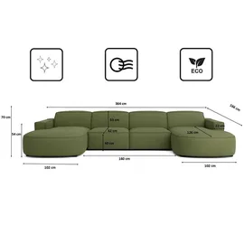 kaiser möbel Ecksofa Cursal Round U-Form – großes modulares Sofa mit sanften Rundungen, Einzelsofa grün