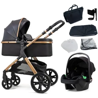 Pixini Kombi-Kinderwagen Pixini Nelio Kinderwagen 3in1 Set goldfarben|schwarz