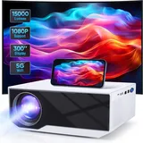 Beamer 4K Unterstützt Full HD 1080P, 5G WiFi Bluetooth Beamer, 15000 Lumens Mini Heimkino Projektor, 300" Max Bild Tragbarer Kompatibel mit