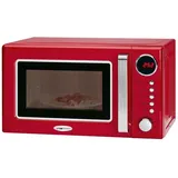 Mikrowelle mit Grill und digitalem Display – Retro-Stil mit 9 voreingestellten Programmen, Timer, Kindersicherung, aus Glas und Edelstahl, 37 x 44 x 26 cm, 20 l, 700 W, Rot