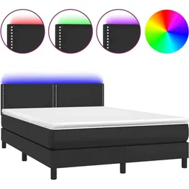 vidaXL Boxspringbett mit Matratze & LED Schwarz 140x200 cm Kunstleder