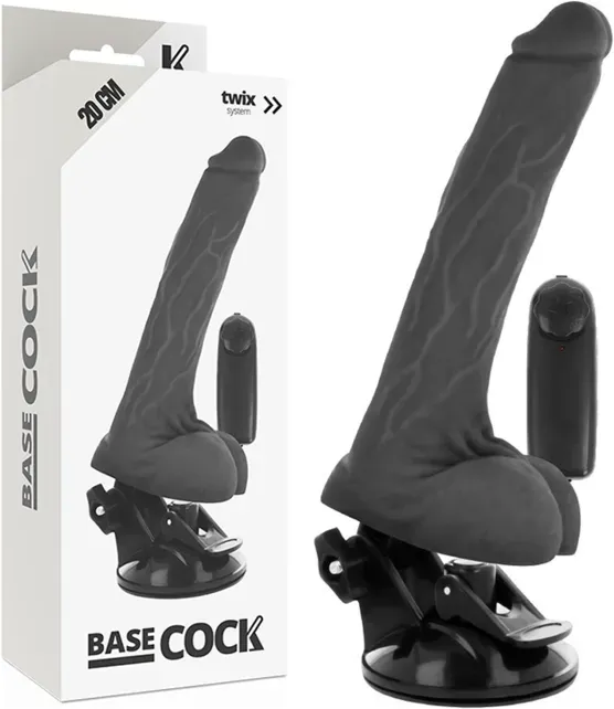 BASECOCK - Realistischer Vibrator mit Fernbedienung und Hoden, 20 cm Ø 4 cm - Schwarz