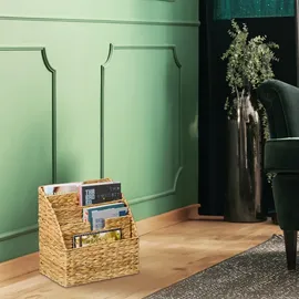 Relaxdays Zeitungsständer, Wasserhyazinthe, 4 Fächer, geflochtener Zeitschriftenständer, Natur