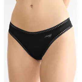 SLOGGI String SLOGGI "GO Crush", Damen, Gr. L, schwarz, Single Jersey, Obermaterial: 95% Baumwolle, 5% Elasthan, Unterhosen String, mit Spitzendetails,, uni, gemustert