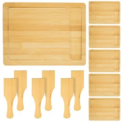DuneDesign 6 Personen Raclette Teller Set Holz - 30x22cm Pfännchen Untersetzer mit Spachtel