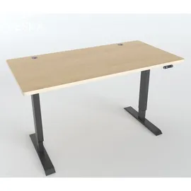 veska Höhenverstellbarer Schreibtisch (140 x 70 cm) - Sitz- & Stehpult - Bürotisch Elektrisch Höhenverstellbar mit Touchscreen & Stahlfüßen - Anthrazit/Bambus