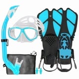 HH HHAO SPORT Kinder Schnorchelset mit Flossen, 180° Panorama Weitsicht Taucherbrille, Verstellbare Schwimmflossen, Tauchmaske und Dry Top Schnorchel mit Tragetasche