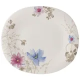 Villeroy & Boch Mariefleur Gris Basic Ovaler Speiseteller, 29 x 25 cm, Premium Porzellan, Weiß/Bunt