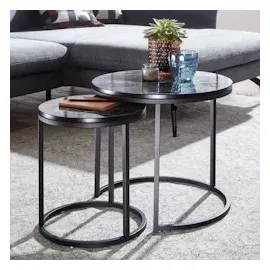 FineBuy Beistelltisch 2er Set Marmor Optik Rund Tisch