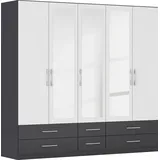 Kleiderschrank RAUCH "Schrank Garderobe Wäscheschrank HERSBRUCK in 2 Breiten", grau (graumetallic, alpinweiß), B:226cm H:210cm T:54cm, Holzwerkstoff, Schränke, Kleiderschrank, mit 6 großzügigen Schubladen sowie Spiegeltüren MADE IN GERMANY
