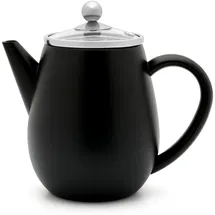 Bredemeijer Doppelwandige Teekanne 0.5 Liter - kleine isolierende Edelstahlkanne schwarz mit Glasdeckel & Tee-Filter Sieb-Einsatz - ideal für lose Teesorten