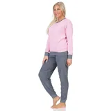 Normann Pyjama Damen Frottee langarm Schlafanzug mit Bündchen - auch in Übergröße rosa 44-46