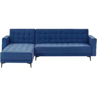 Beliani Modul Eckschlafsofa ABERDEEN Samtstoff Blau 4-Sitzer rechtsseitig
