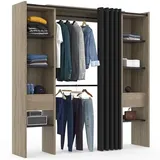 IDMarket - Ausziehbarer Doppel-Kleiderschrank Meryl 120/180 x 50 x 180 cm Buche mit Regalen Buche + Doppelschrank + Vorhang Schwarz