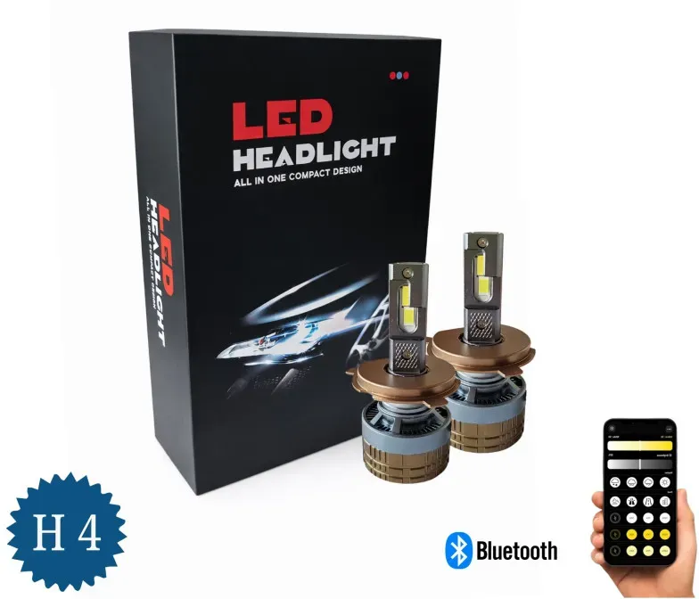 Set Smart-LED-Lampen H4 – Abblend-/Fernlicht, Zwei Farben, CSP Dual Color 3500K – 6500K, Bluetooth-App, CAN-Bus