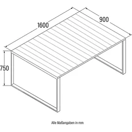 Home Deluxe SIERA Gartentisch 160 x 90 x 75 cm Grau