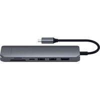 Satechi USB-C Slim Multi-Port with Ethernet Adapter, Space Gray, Dual-Slot-Cardreader, USB-C 3.0 [Stecker] (ST-UCSMA3M)