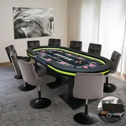 Home Deluxe GmbH HOME DELUXE LED Pokertisch inkl. Pokerkoffer und 2 Stühle STRAIGHT FLUSH | mit LED Beleuchtung I Spielertisch Poker Tisch Casino