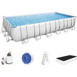 Bestway Power Steel Frame Pool Komplett-Set mit Sandfilteranlage 732 x 366 x 132 cm, lichtgrau, eckig