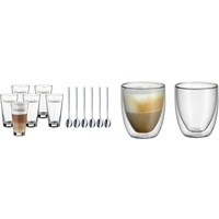 WMF Clever&More Latte Macchiato Gläser Set 12-teilig, Latte Gläser mit Löffel 280 ml & Kult doppelwandige Cappuccino Gläser Set 2-teilig, doppelwandige Gläser 250ml, Schwebeeffekt, 2 Stück (1er Pack)