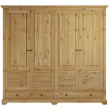 otto home Kleiderschrank OTTO HOME "Rauna, aus massiver Kiefer, 4-türig, mit Lamellen und Kassetten", beige (natur), B:203cm H:183cm T:61cm, Massivholz, Schränke, Kleiderschrank, FSC zertifiziertes Massivholz (Kiefer), robuste Qualität