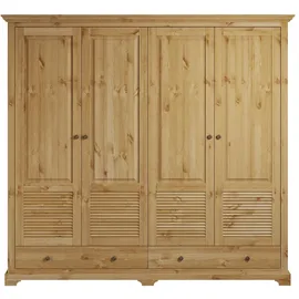 otto home Kleiderschrank OTTO HOME "Rauna, aus massiver Kiefer, 4-türig, mit Lamellen und Kassetten", beige (natur), B:203cm H:183cm T:61cm, Massivholz, Schränke, Kleiderschrank, FSC zertifiziertes Massivholz (Kiefer), robuste Qualität
