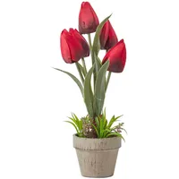 Homescapes Kunstblumen, Tulpen rot im Steinoptik-Topf, 27 cm,