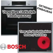 Bosch Herdset BOSCH Backofen Teleskopauszug 3D-Heißluft + Cerankochfeld Kindersicherung autark 60cm