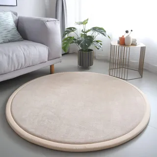 Loartee korallenrote Samtmatte Teppich Rund, als Krabbeldecke für Kinder, 2,5cm Dicker Kinderteppich, Beige, 120cm