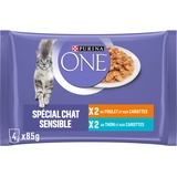 Purina One Schliff in Sauce, Mahlzeit für ausgewachsene Katzen, Hähnchen + Thunfisch, 12 (4 x 85 g)